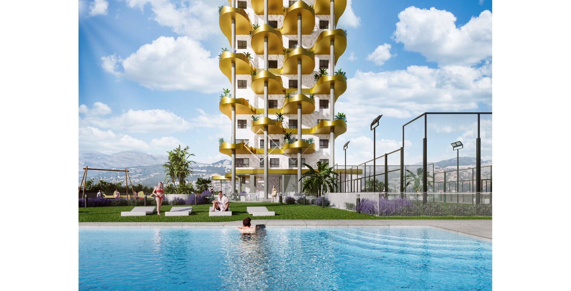 piscina y pista de paddle - Nuevas apartamentos en venta en un llamativo complejo de lujo, Calpe